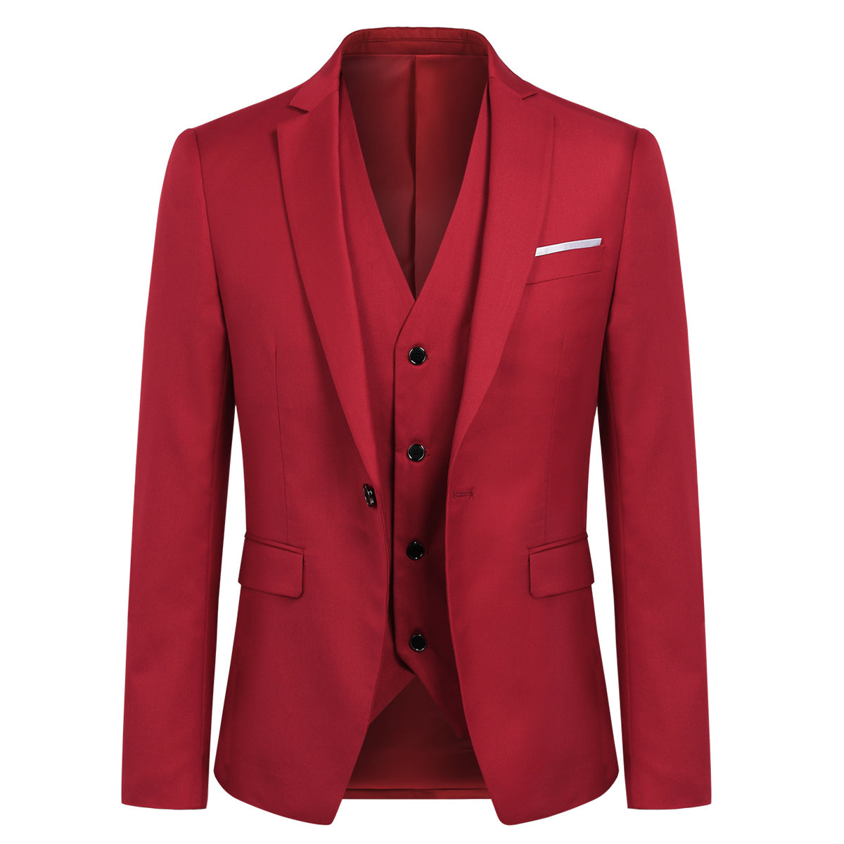 YFFUSHI Mens 3 Piece Suit Slim Fit One Button Solid Color Formal Dress Red