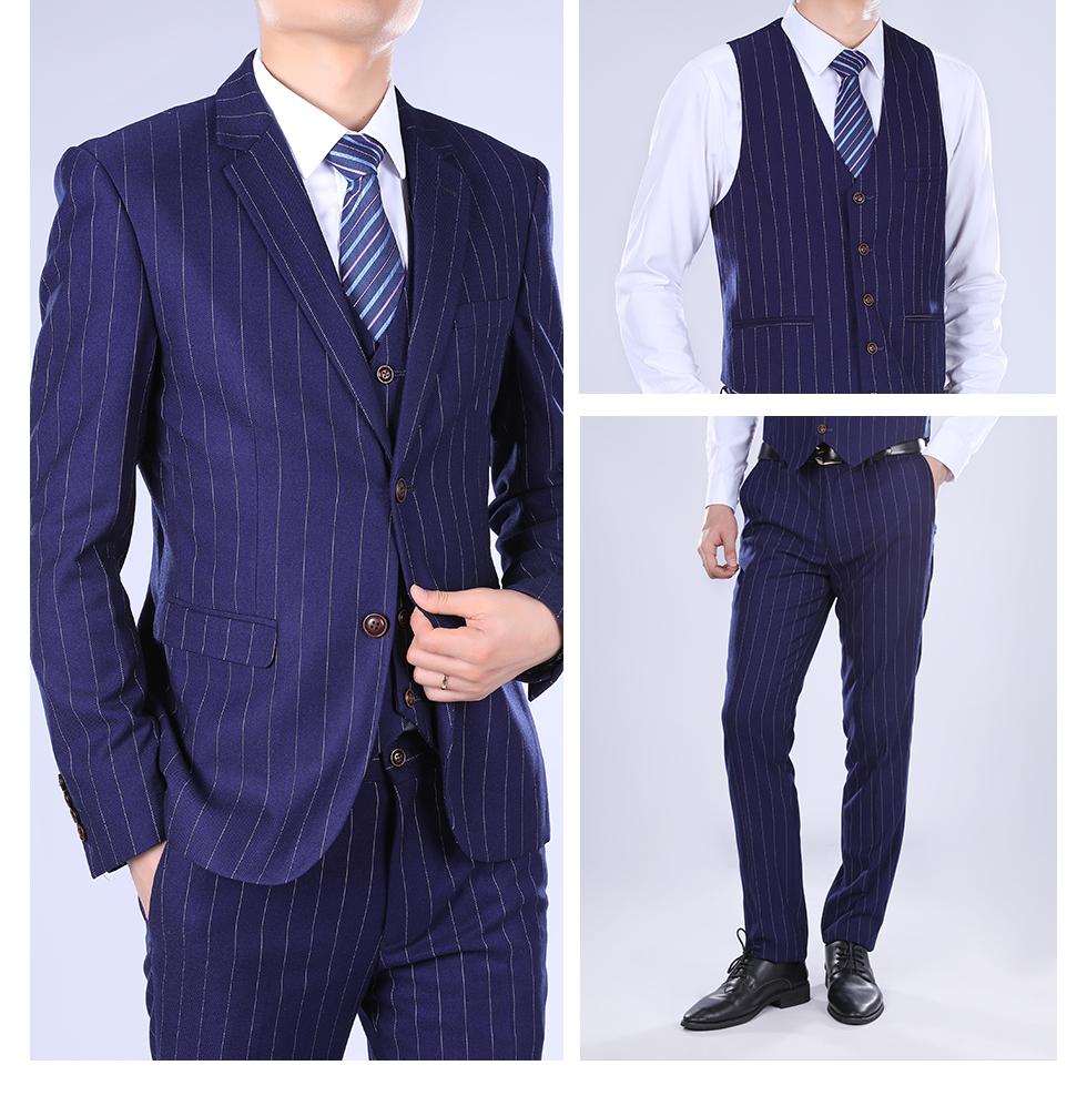 YFFUSHI Three Piece Suit Stripe Design Suit Nagaro Blue