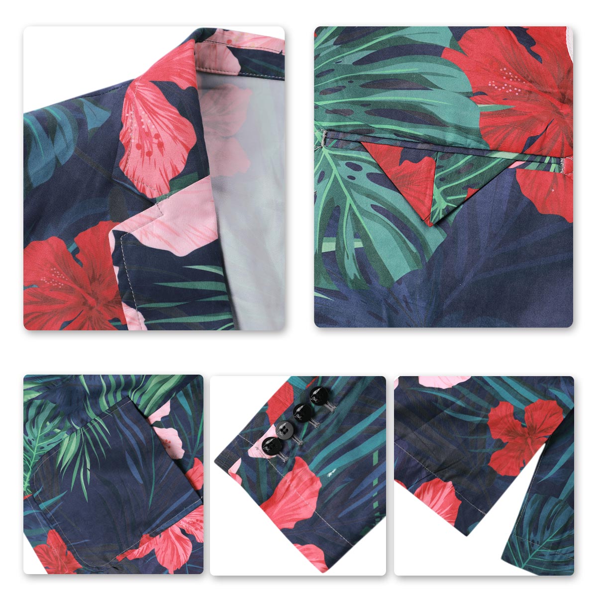 YFFUSHI Mens Red Flower Green Leaves Printed Slim Fit Casual Blazer Green