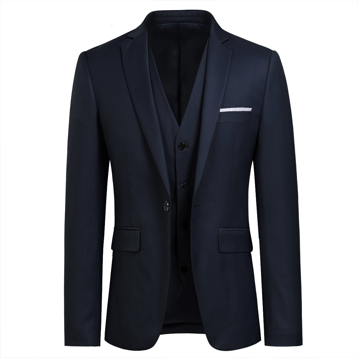 YFFUSHI Mens 3 Piece Suit Slim Fit One Button Solid Color Formal Dress Navy