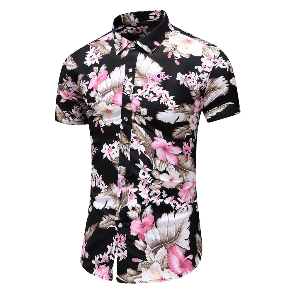 YFFUSHI Mens Printed Floral Casual Shirt Pink