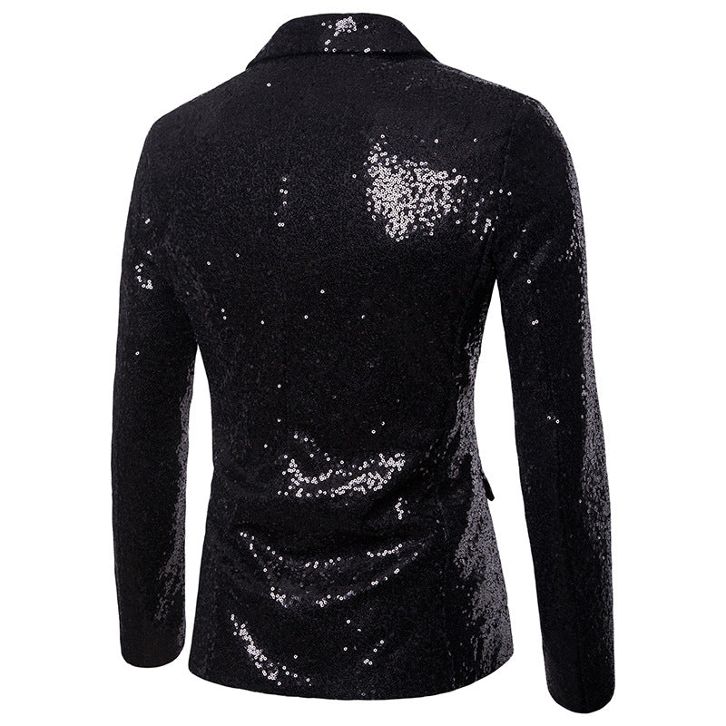 YFFUSHI Mens Shiny Sequin Jacket Party Tuxedo Blazer Black