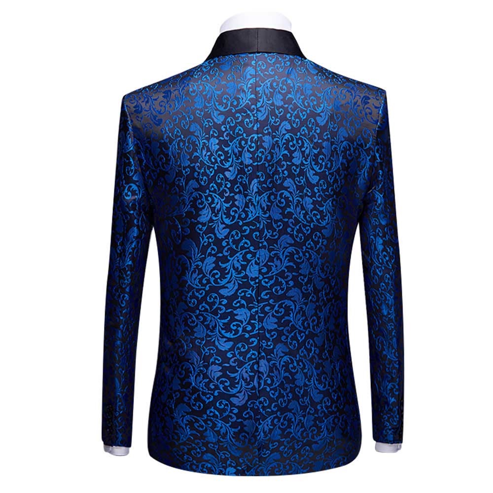 YFFUSHI Mens 2-Piece Print Suit Slim Fit Paisley Suit Blue