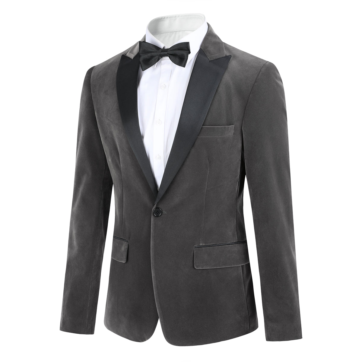 YFFUSHI Mens Dress Suit Blazer 1 Button Peaked Lapel Tuxedo Light Gray