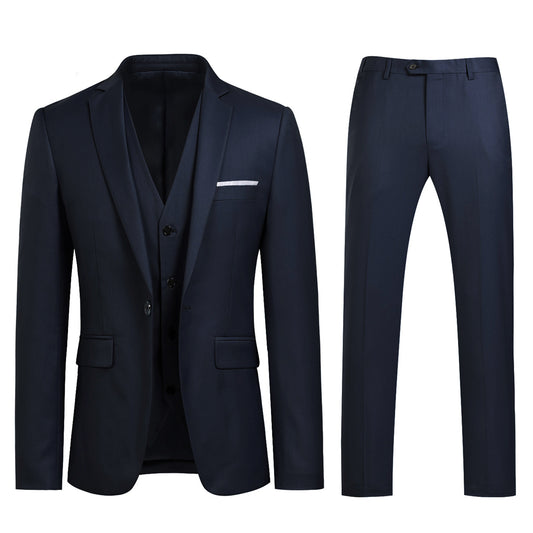 YFFUSHI Mens 3 Piece Suit Slim Fit One Button Solid Color Formal Dress Navy