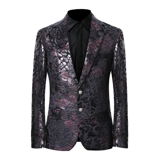 YFFUSHI Print Stylish Slim Fit Floral Blazer Maroon