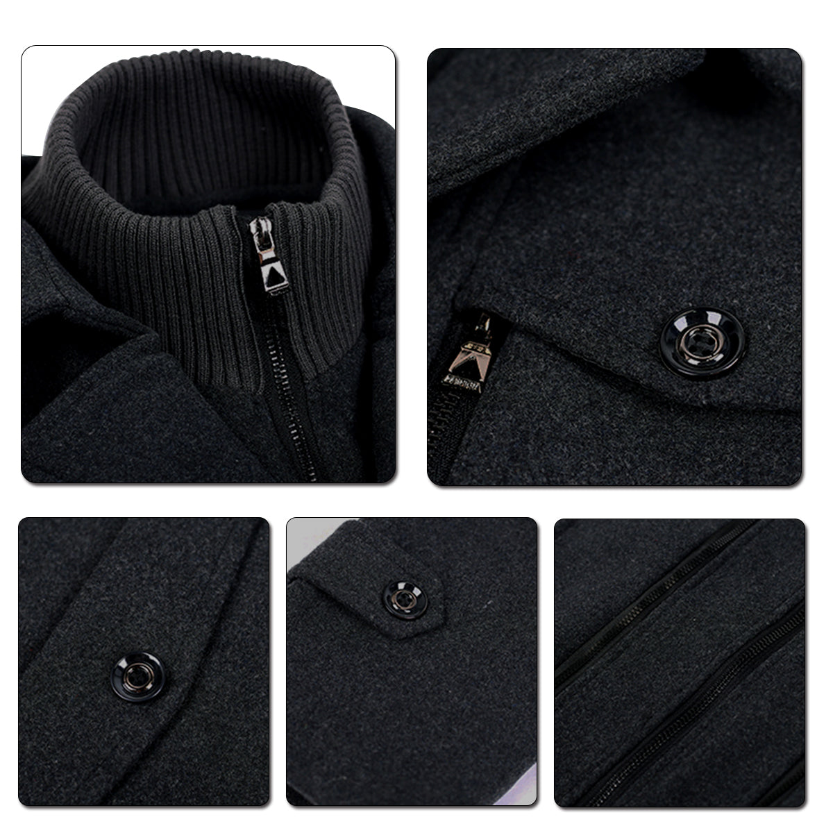 YFFUSHI Men's Winter Wool Trench Coat Fleece Blend Stylish Single Breasted Warm Peacoat Black