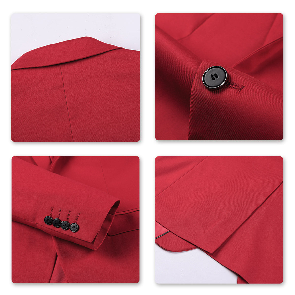 YFFUSHI Mens 3 Piece Suit Slim Fit One Button Solid Color Formal Dress Red