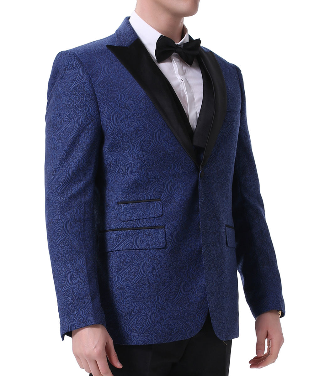 YFFUSHI Mens 3-Piece Slim Fit Dress Suit Navy