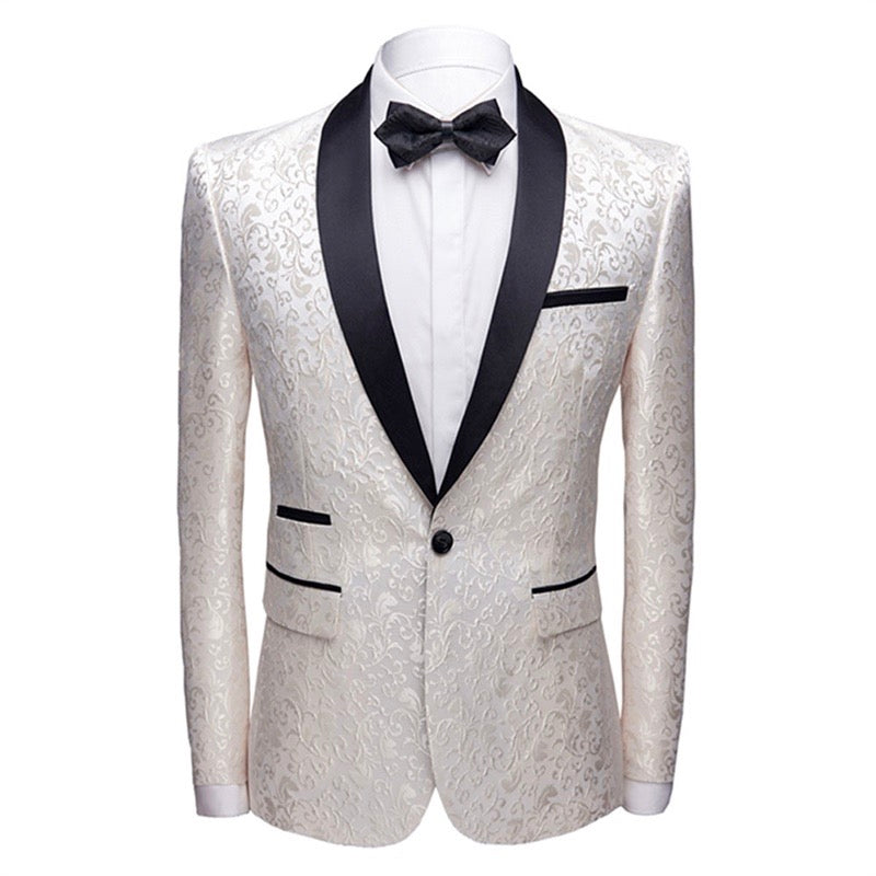 YFFUSHI Mens 2-Piece Print Suit Slim Fit Paisley Suit White