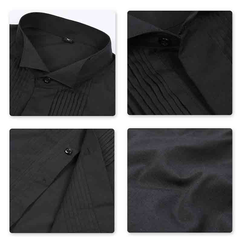 YFFUSHI Slim Fit Dress Shirt with 2 bow ties Black