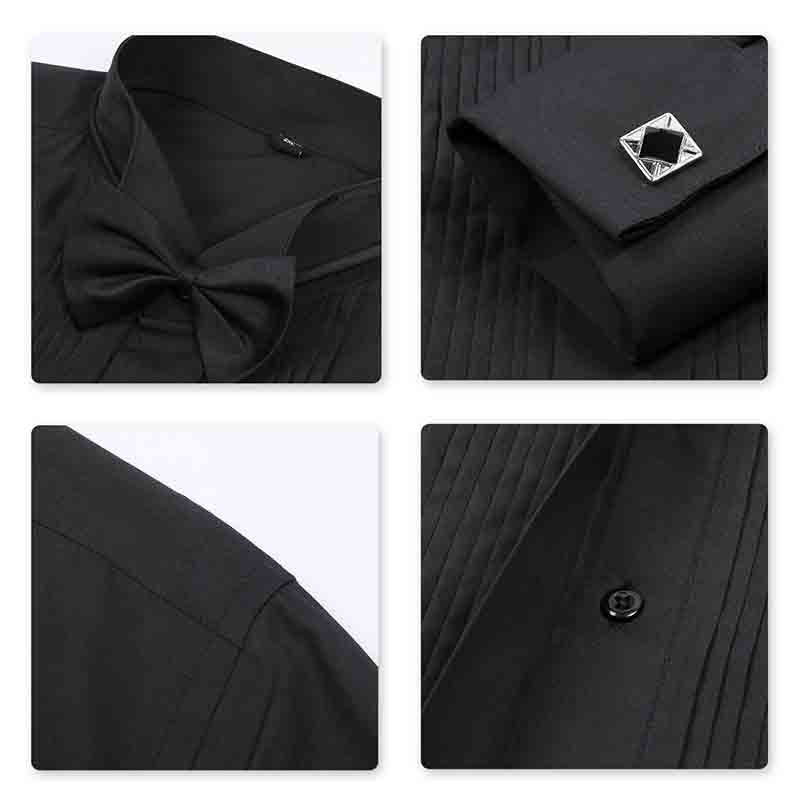 YFFUSHI Slim Fit Dress Shirt with 2 bow ties Black