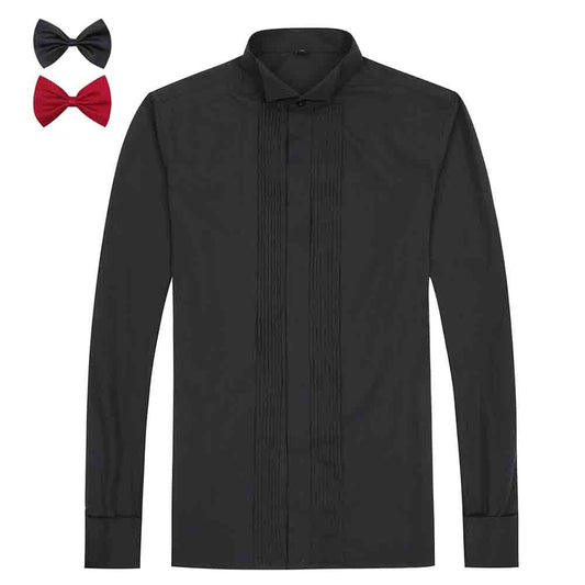 YFFUSHI Slim Fit Dress Shirt with 2 bow ties Black