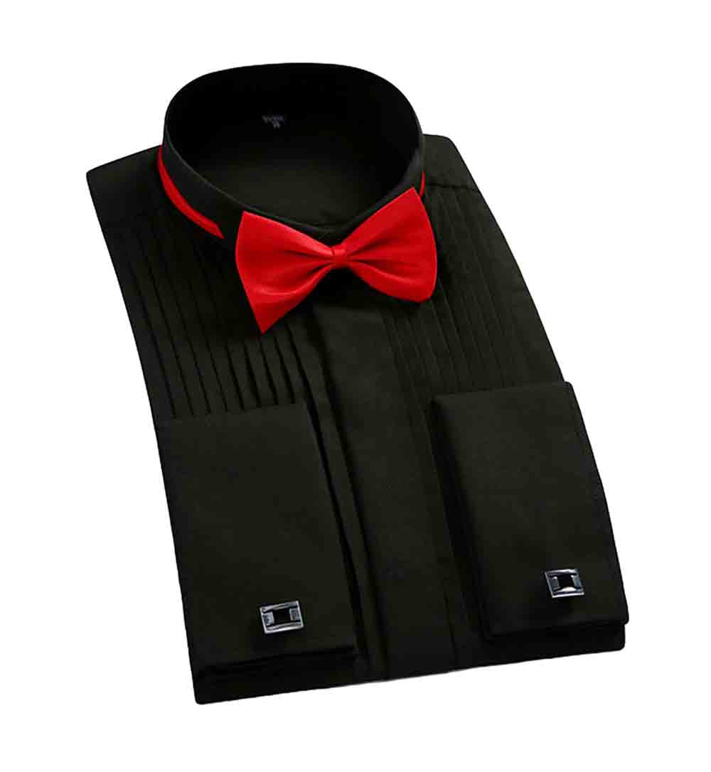 YFFUSHI Slim Fit Dress Shirt with 2 bow ties Black