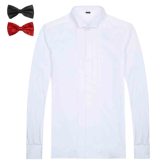 YFFUSHI Slim Fit Dress Shirt with 2 bow ties White