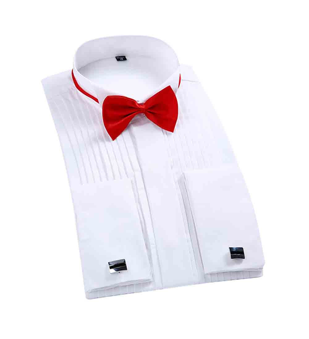 YFFUSHI Slim Fit Dress Shirt with 2 bow ties White