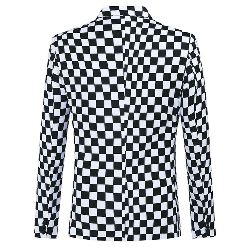 YFFUSHI Mens Checkerboard Print Blazer Slim Fit Plaid Blazer