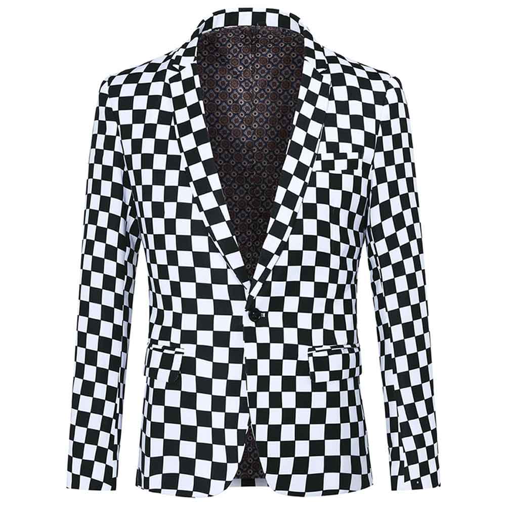 YFFUSHI Mens Checkerboard Print Blazer Slim Fit Plaid Blazer