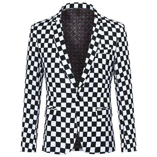 YFFUSHI Mens Checkerboard Print Blazer Slim Fit Plaid Blazer