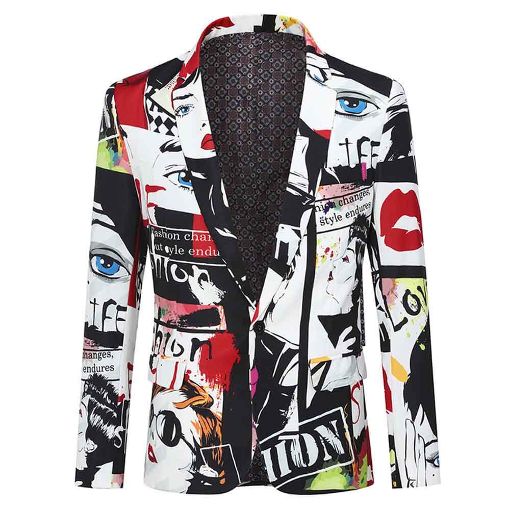 YFFUSHI Mens Fashion Slim Fit Print Blazer One Button Blazer