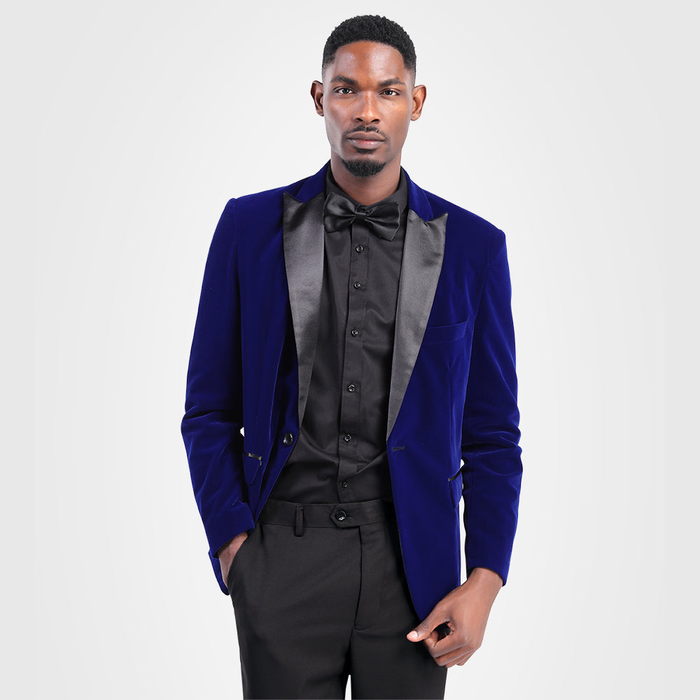 YFFUSHI Mens Slim Fit 2-Piece Pleuche Velvet Tuxedo Suit Blue