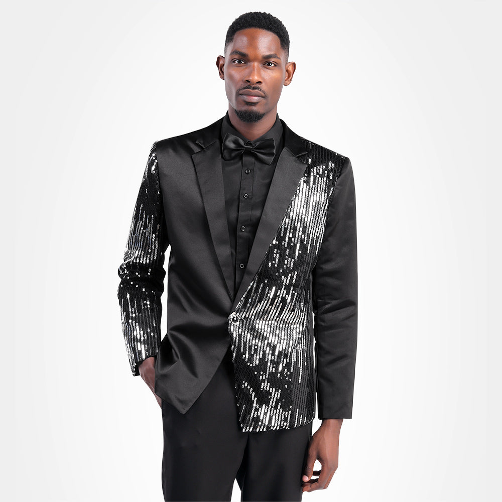 YFFUSHI Prom Stylish Sequin Suit 2-Piece Suit Black