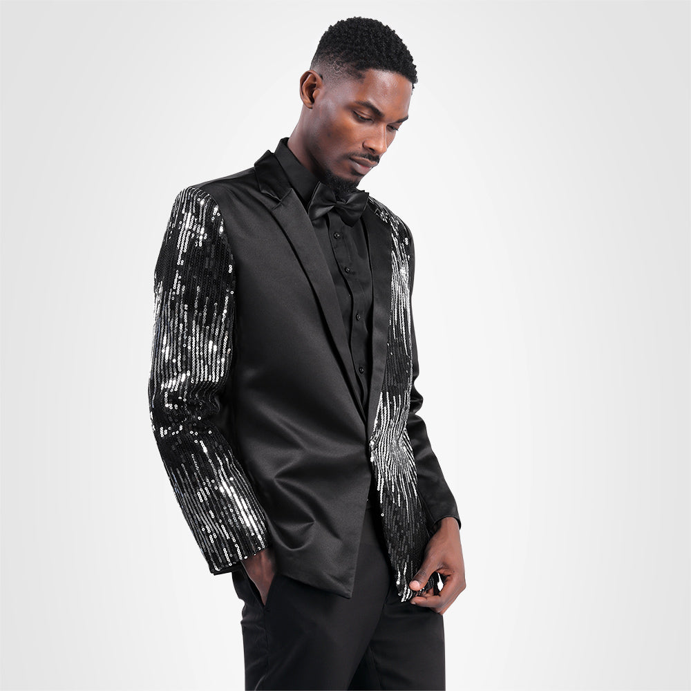 YFFUSHI Prom Stylish Sequin Suit 2-Piece Suit Black