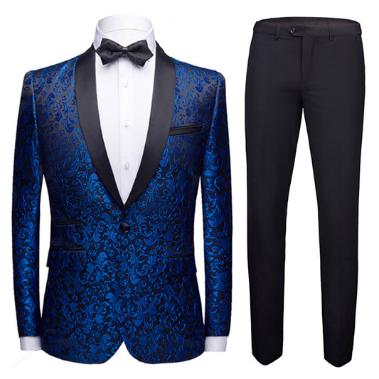 YFFUSHI Mens 2-Piece Print Suit Slim Fit Paisley Suit Blue