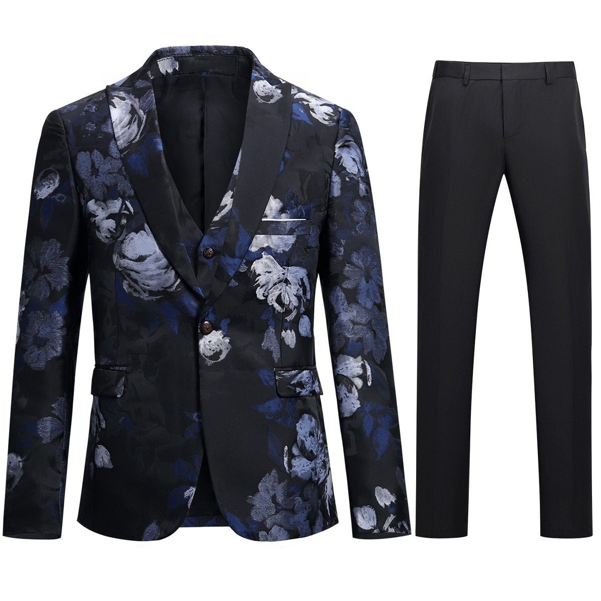 YFFUSHI Mens Allover Floral Print 3-Piece Suit Blue