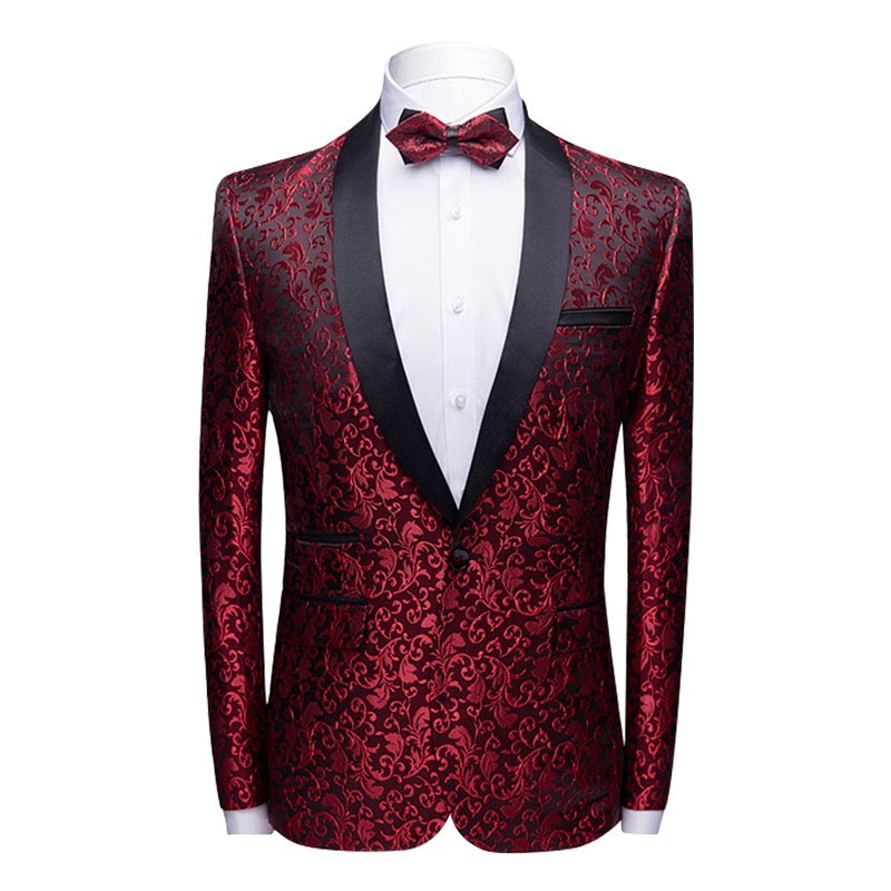 YFFUSHI Mens 2-Piece Print Suit Slim Fit Paisley Suit Red