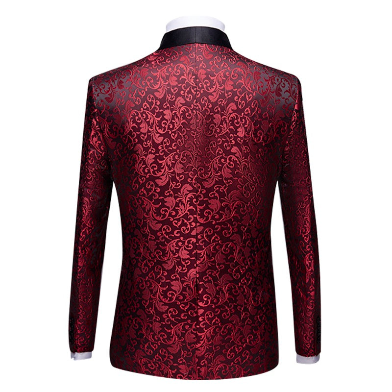 YFFUSHI Mens 2-Piece Print Suit Slim Fit Paisley Suit Red