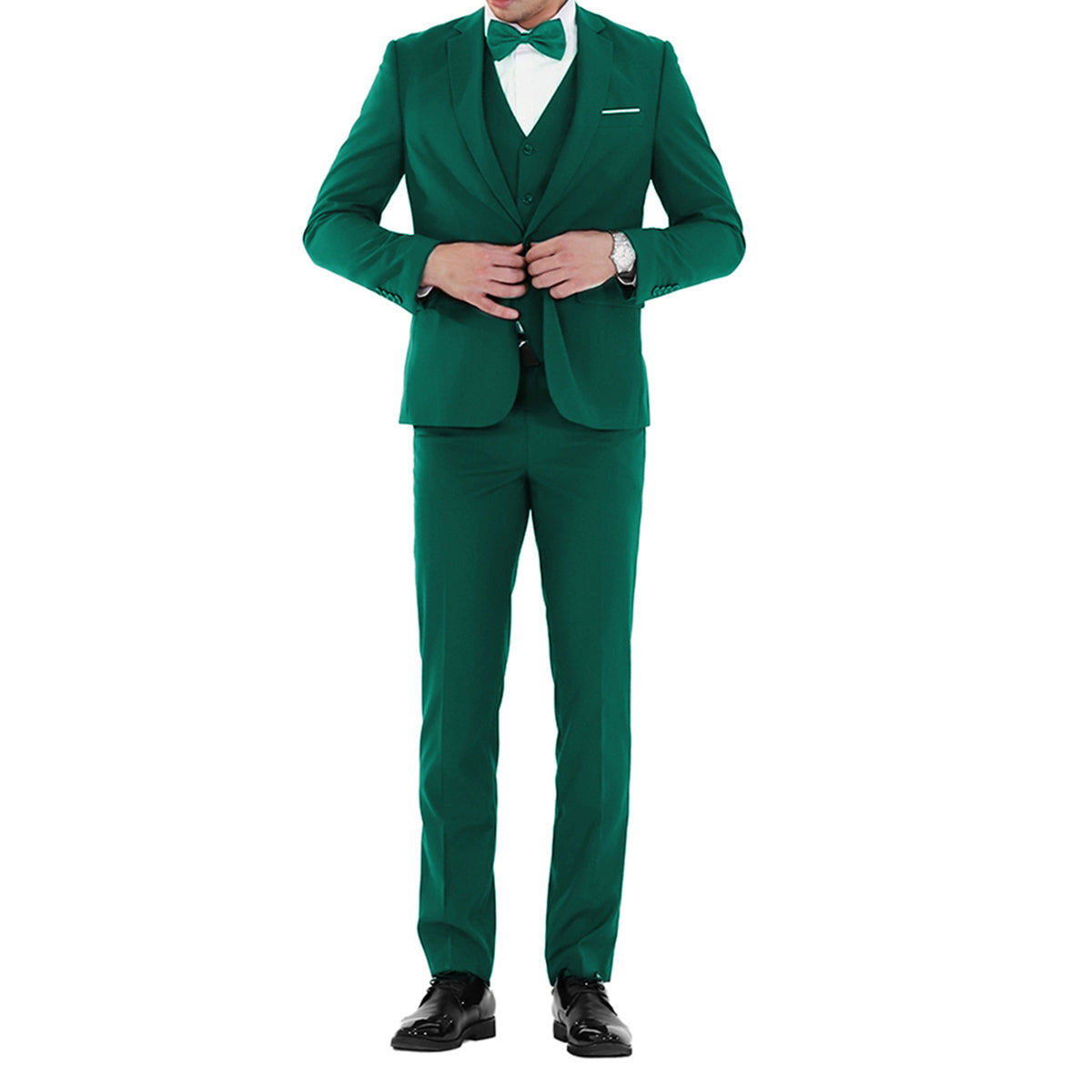 YFFUSHI Men's Slim Fit 3 Piece Suit One Button Suits Blazer Tux Vest & Trousers Green