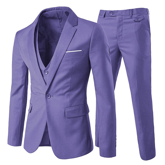 YFFUSHI Men's Slim Fit 3 Piece Suit One Button Suits Blazer Tux Vest & Trousers Light Purple