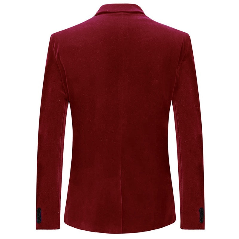 YFFUSHI Mens Slim Fit 2-Piece Pleuche Velvet Tuxedo Suit Maroon