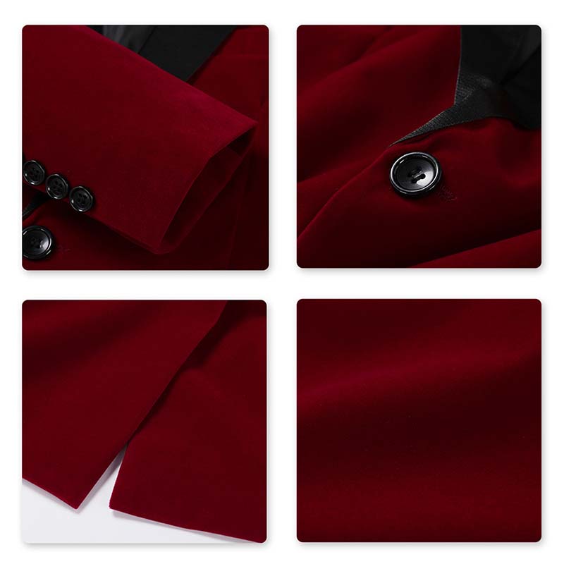 YFFUSHI Mens Slim Fit 2-Piece Pleuche Velvet Tuxedo Suit Maroon