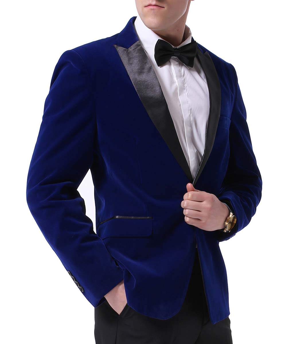 YFFUSHI Mens Slim Fit 2-Piece Pleuche Velvet Tuxedo Suit Blue