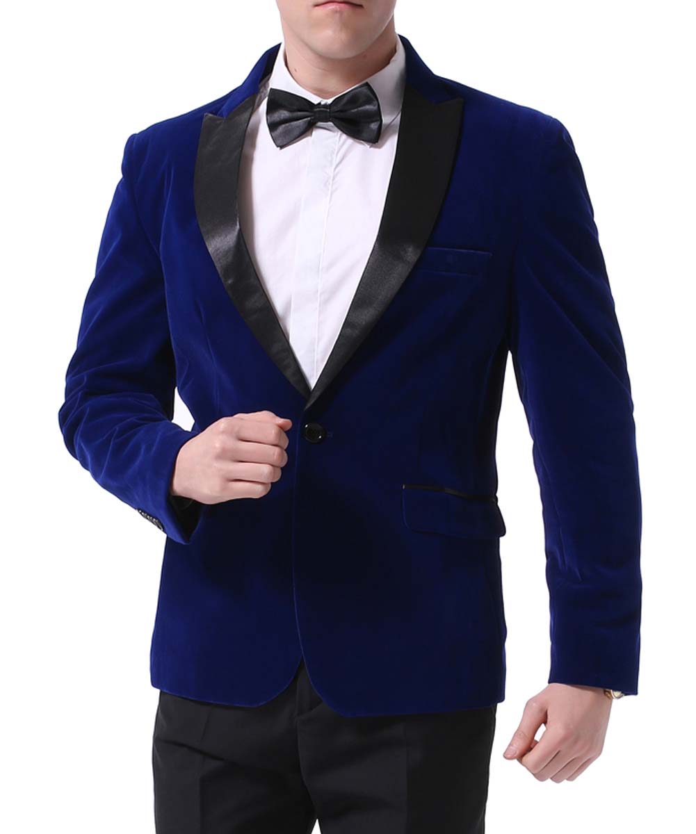 YFFUSHI Mens Slim Fit 2-Piece Pleuche Velvet Tuxedo Suit Blue