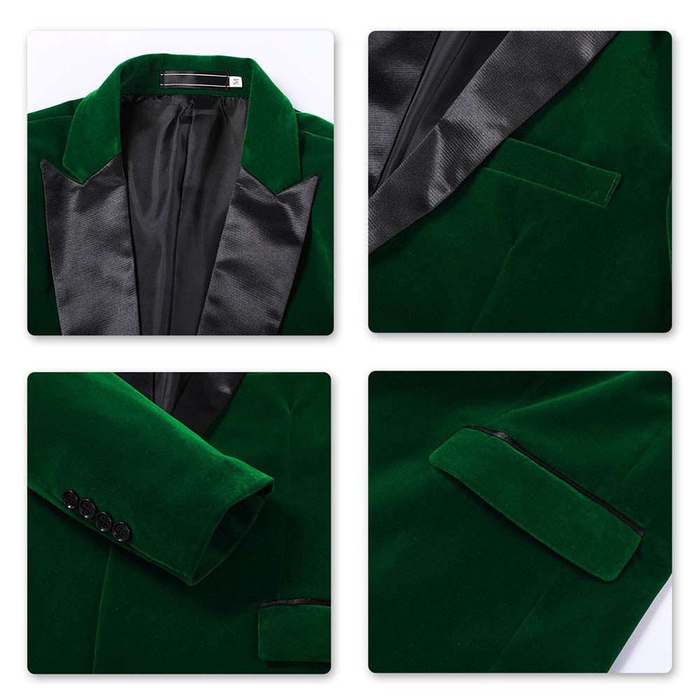 YFFUSHI Mens Slim Fit 2-Piece Pleuche Velvet Tuxedo Suit Green