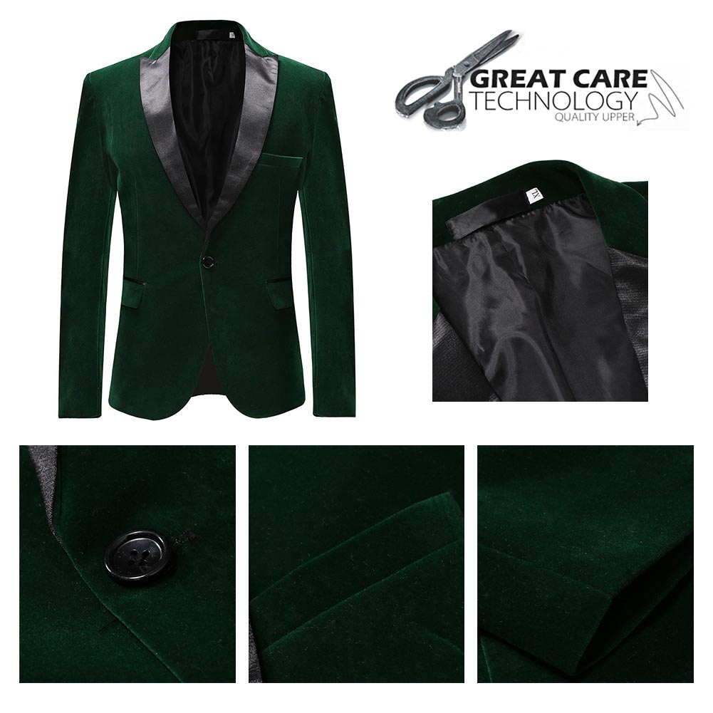 YFFUSHI Mens Slim Fit 2-Piece Pleuche Velvet Tuxedo Suit Green