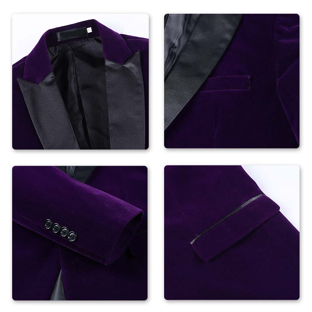 YFFUSHI Mens Slim Fit 2-Piece Pleuche Velvet Tuxedo Suit Purple