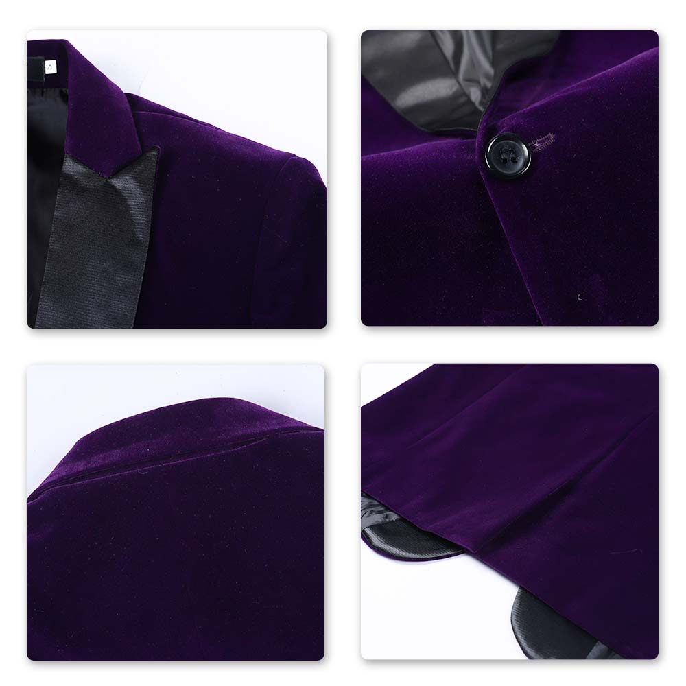 YFFUSHI Mens Slim Fit 2-Piece Pleuche Velvet Tuxedo Suit Purple