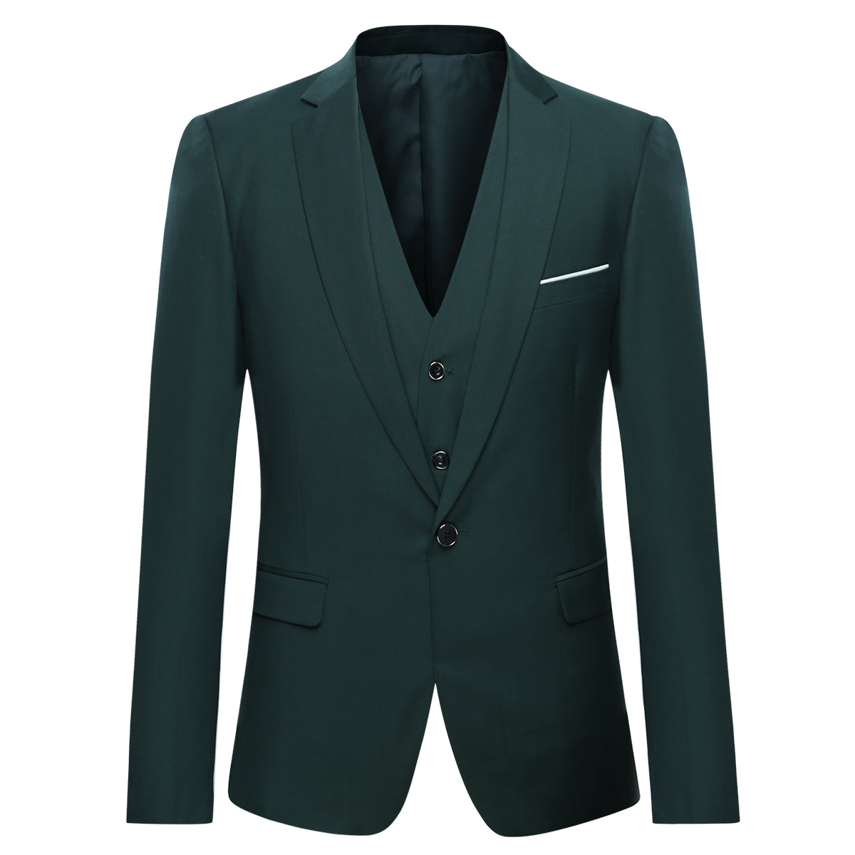 YFFUSHI Mens 3 Piece Suit Slim Fit One Button Solid Color Formal Dress Dark Green