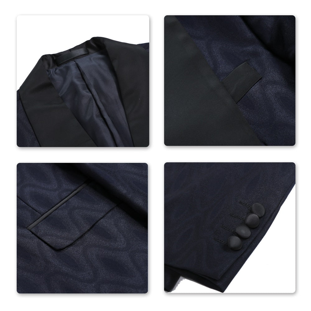 YFFUSHI Mens 3 Pieces Shawl Lapel Wedding Dress Suits Formalwear Dark Blue