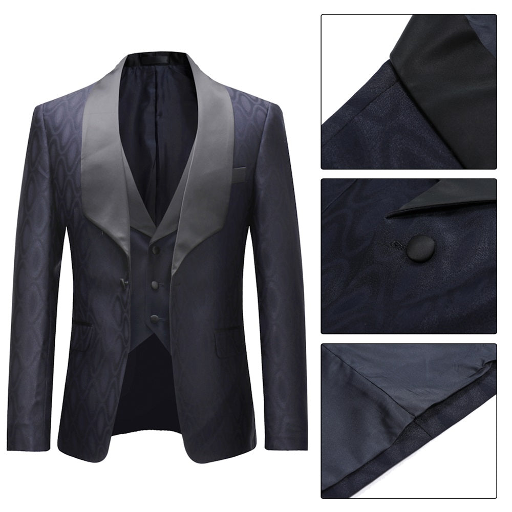 YFFUSHI Mens 3 Pieces Shawl Lapel Wedding Dress Suits Formalwear Dark Blue