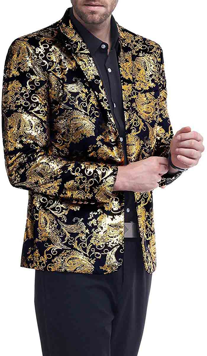 Stylish Gold Blazer Dress Floral Blazer