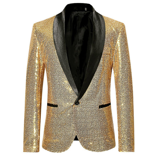 YFFUSHI Mens Shiny Sequin Jacket Party Dinner Blazer Gold