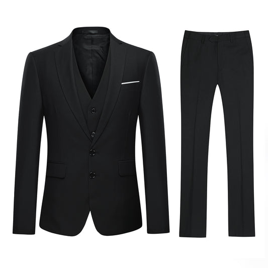 YFFUSHI Mens 3 Piece Suit Set 2 Button Dress Suit for Meeting Prom Party Black