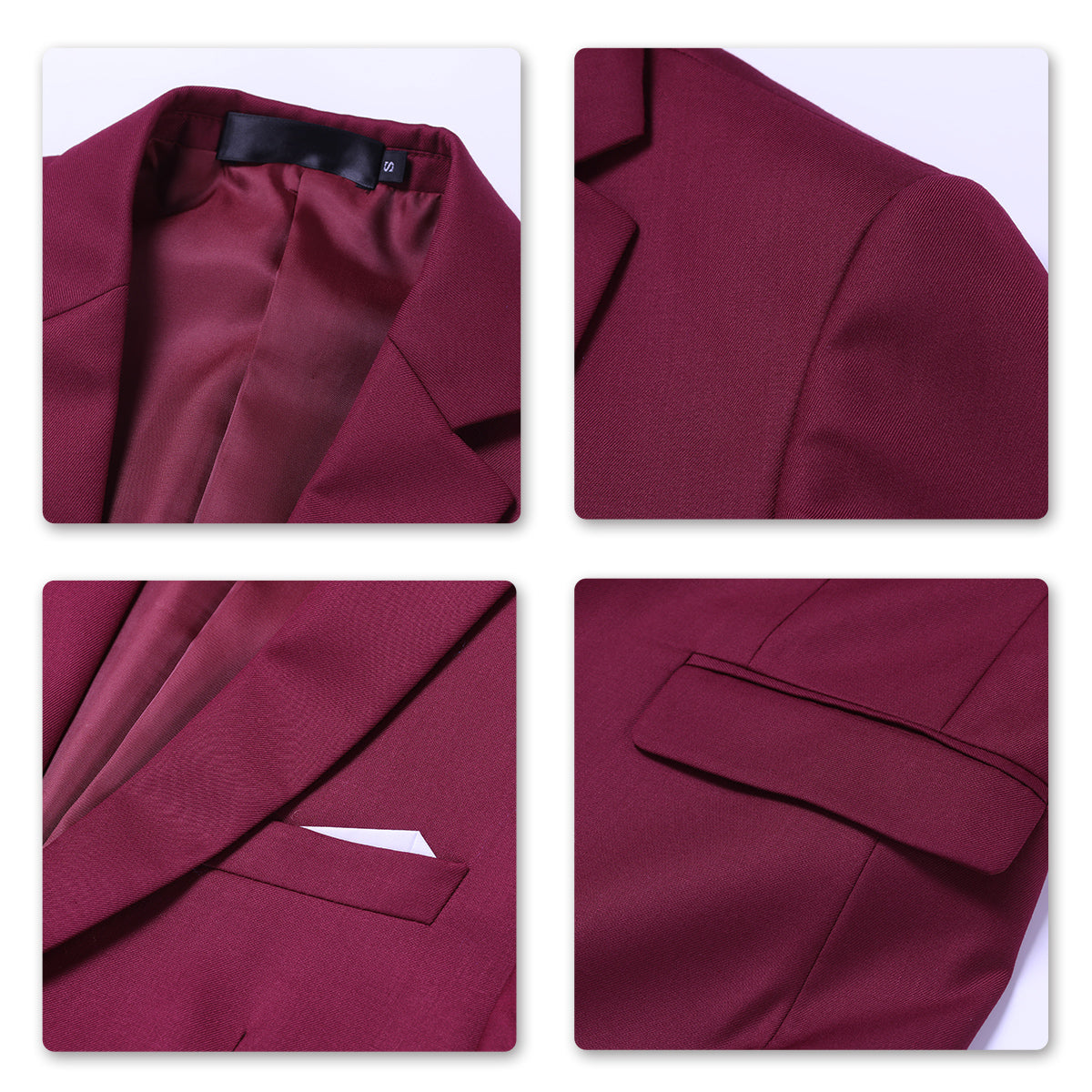 YFFUSHI Mens Slim Fit Classic Fit One Button 3-Piece Suits Wine Red