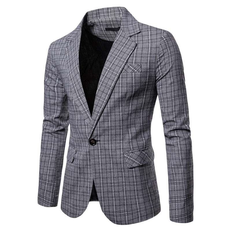 YFFUSHI Mens Plaids Slim Fit One Button Casual Daily Suit Jacket Sport Coat Light Gray