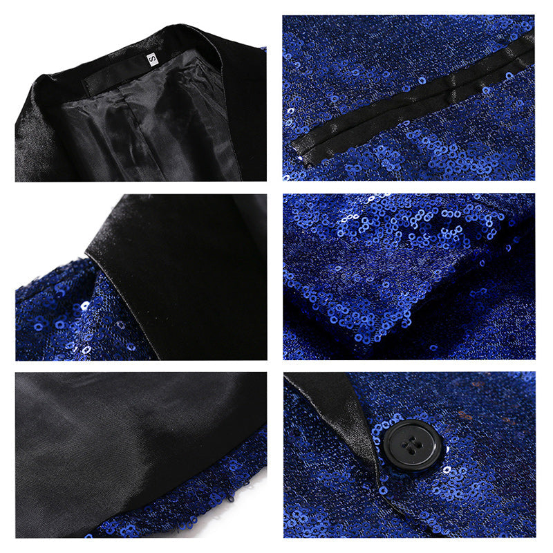 YFFUSHI Mens Shiny Sequin Jacket Party Dinner Blazer Blue